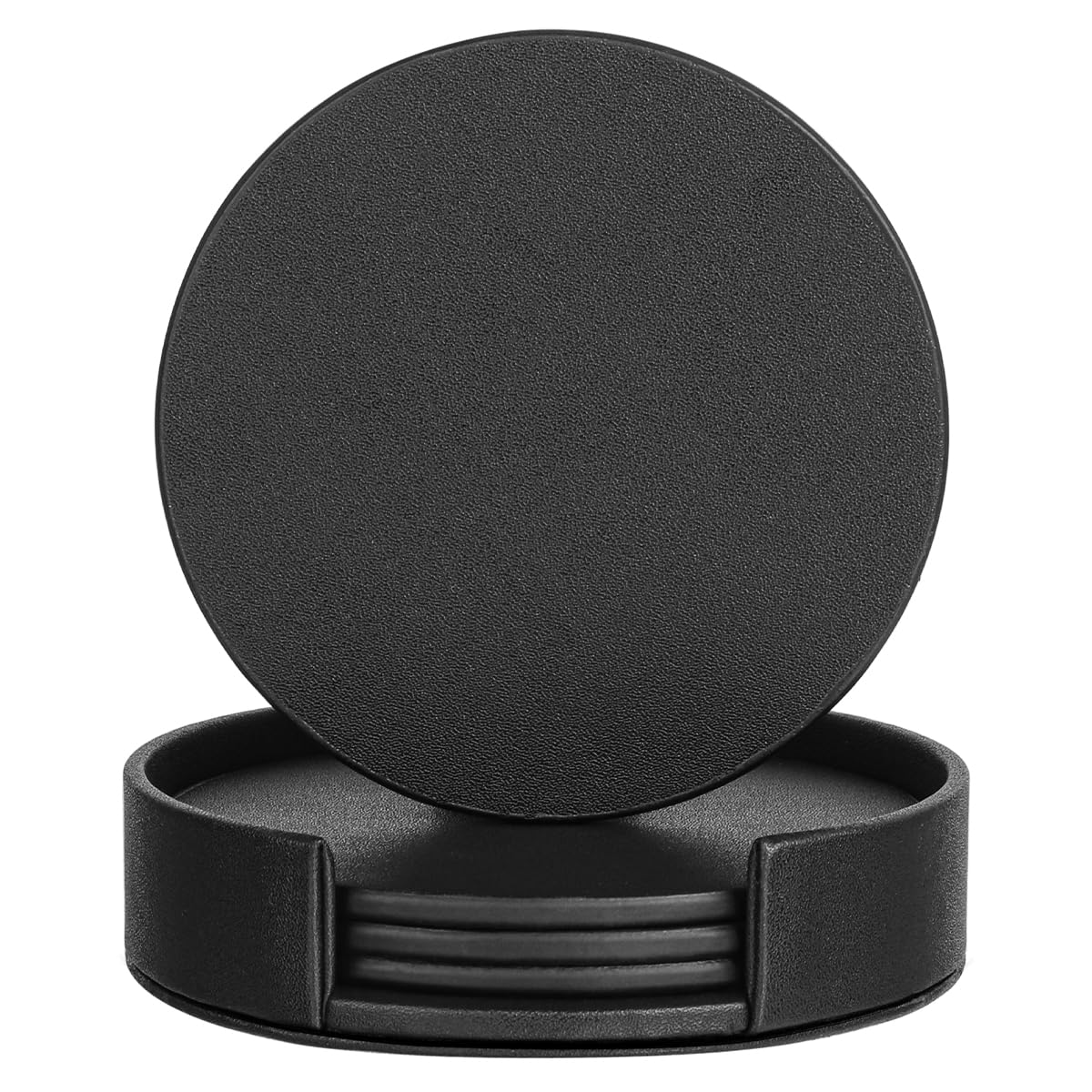 Coasters for Drinks - Set of 4 Absorbent Leather Coasters with Coaster Holder, Perfect for Coffee Table and Office Desk, Leather Drink Coasters (4PCS,Black)