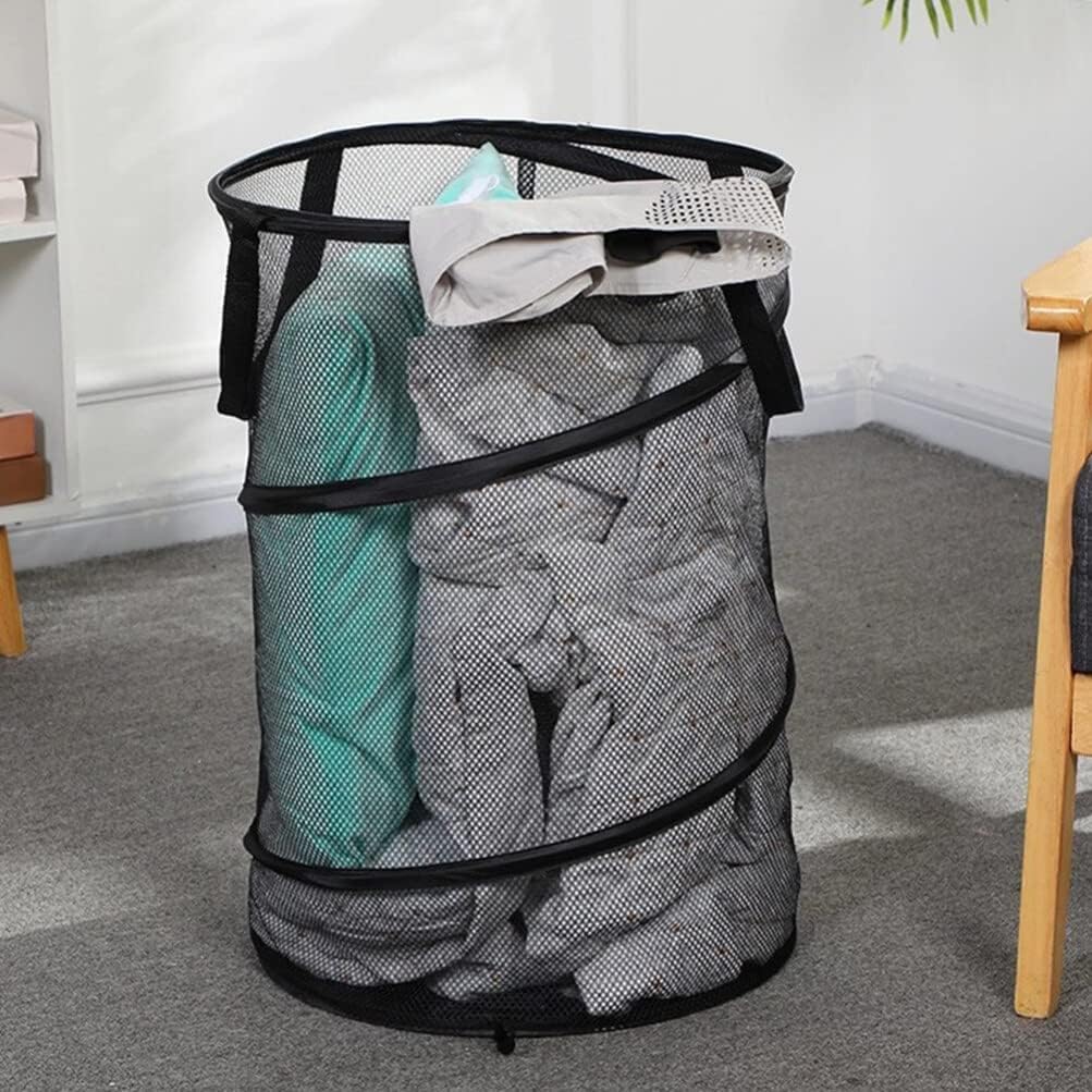 Alipis Clothes Hamper Handles Mesh Laundry Basket Grey for Dorm Home and Travel
