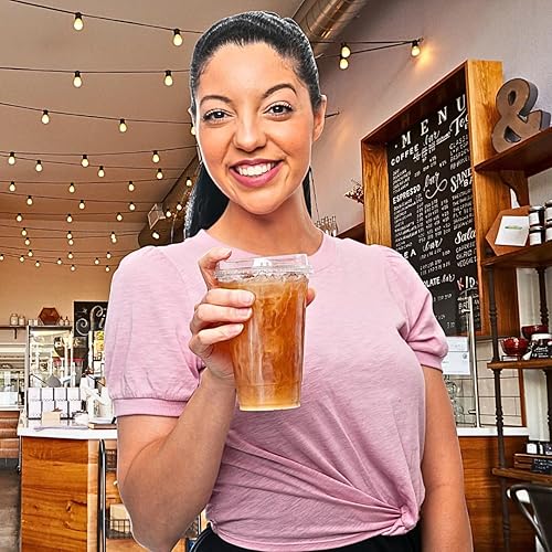 Miniatura 7 de Green Direct Vasos transparentes de 24 onzas con tapas, vasos de plástico con tapas, paquete de 100 vasos desechables para fiestas con tapas sin