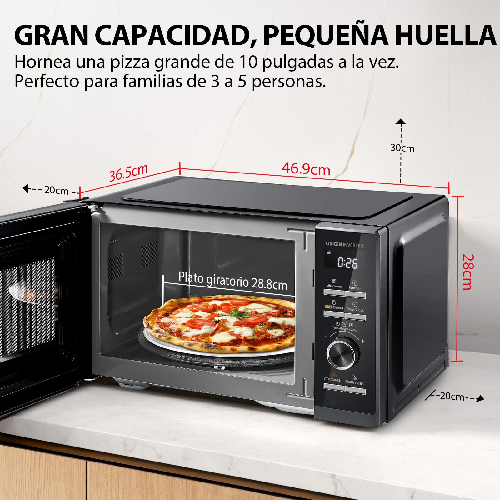 TOSHIBA Microondas Digital con Grill 25L, 900W Inverter, 10 Niveles Potencia, Control Preciso, Calentamiento Uniforme, Negro Elegante MW3-AG25PFI(BK)