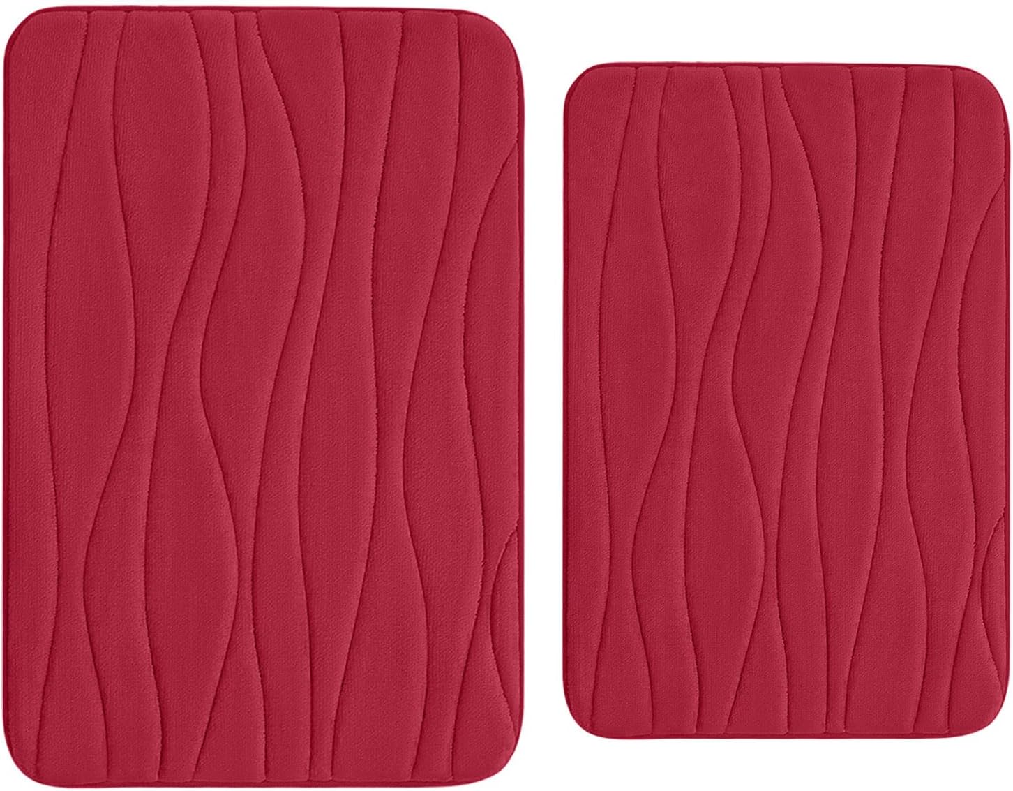 Buganda Memory Foam Bathroom Rugs 2 Pieces, Bath Rug Size 24x16 and 30x20 in Red, 2 Item Bundle