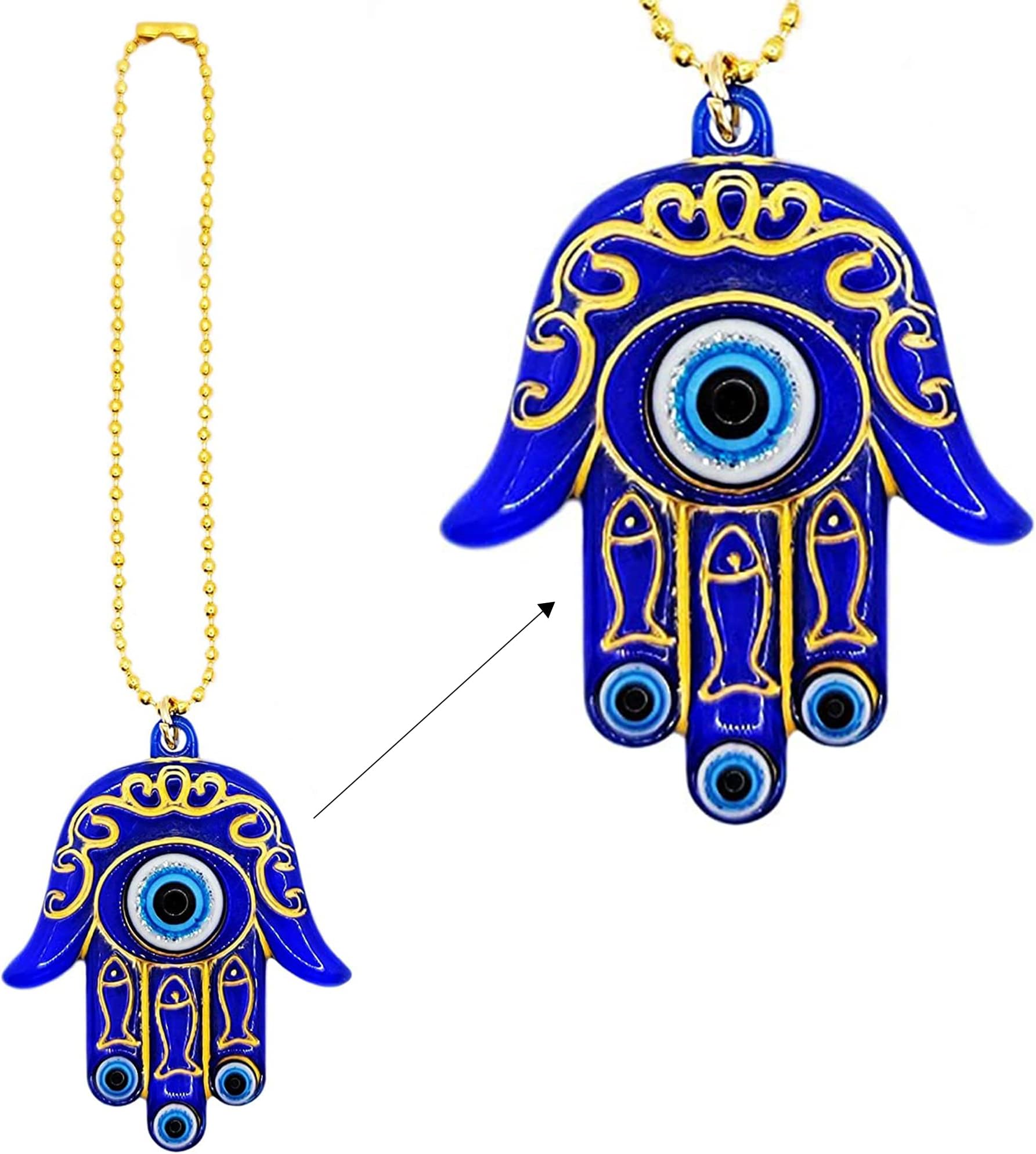 LUCKBOOSTIUM Hamsa Hand Amulet Good Luck & Protection Blue White & Black Evil Eye Hanging Car Mirror Accessories Office Door