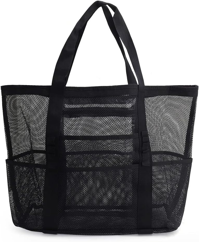 Large Mesh Beach Bag - Ultimate Family Beach Bag with 9 Deep Pockets, sturdy handles and Durable Zipper
