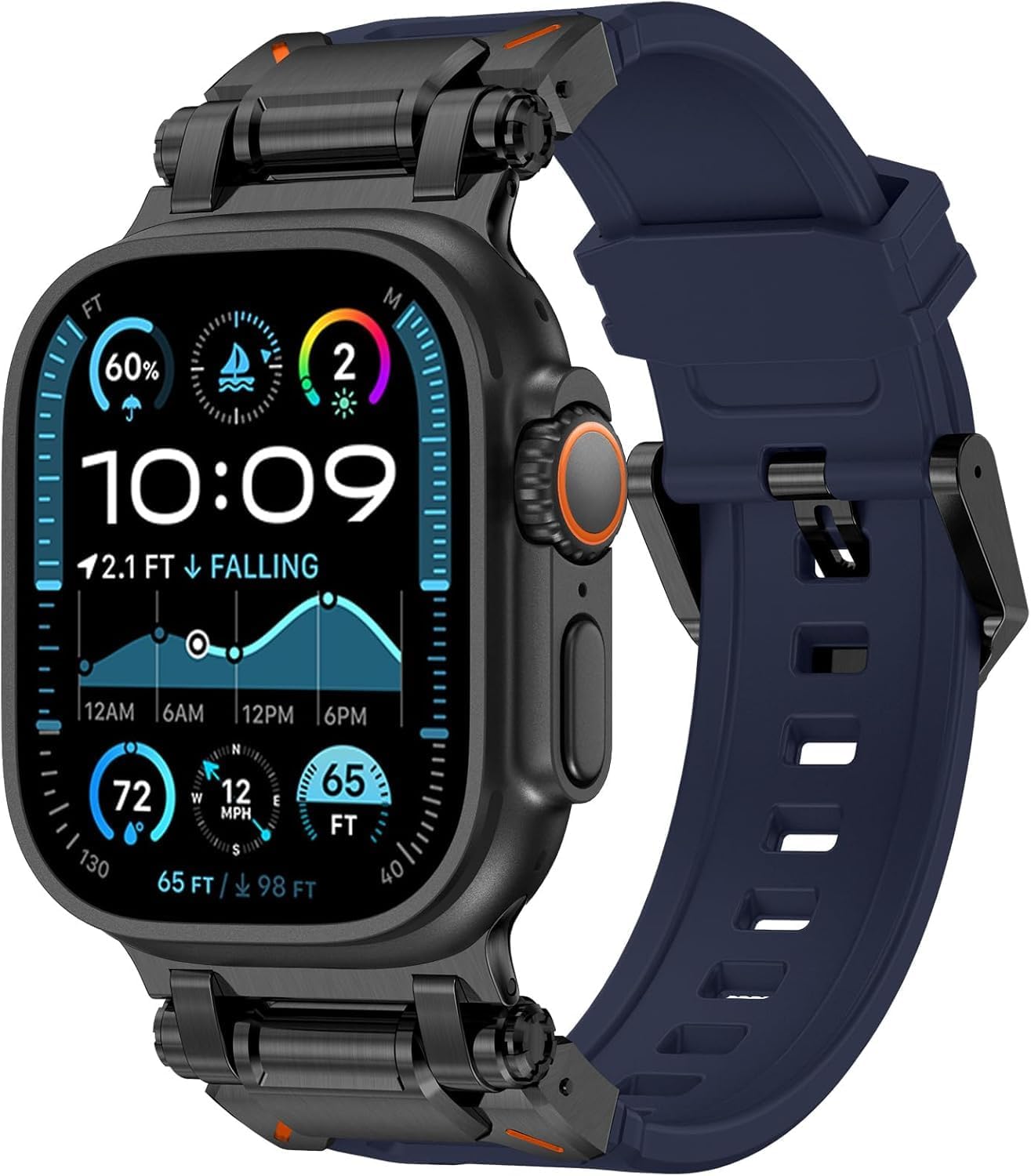 WINGLE Rugged Rubber Band for Apple Watch Ultra 4/3/2/1 Band 49mm 46mm 45mm 44mm 42mm Series 12 11 10 9 8 7 6 5 4 SE 3 2 1 Men Military Silicone Apple iWatch Sport Bands with Metal Connector image 2