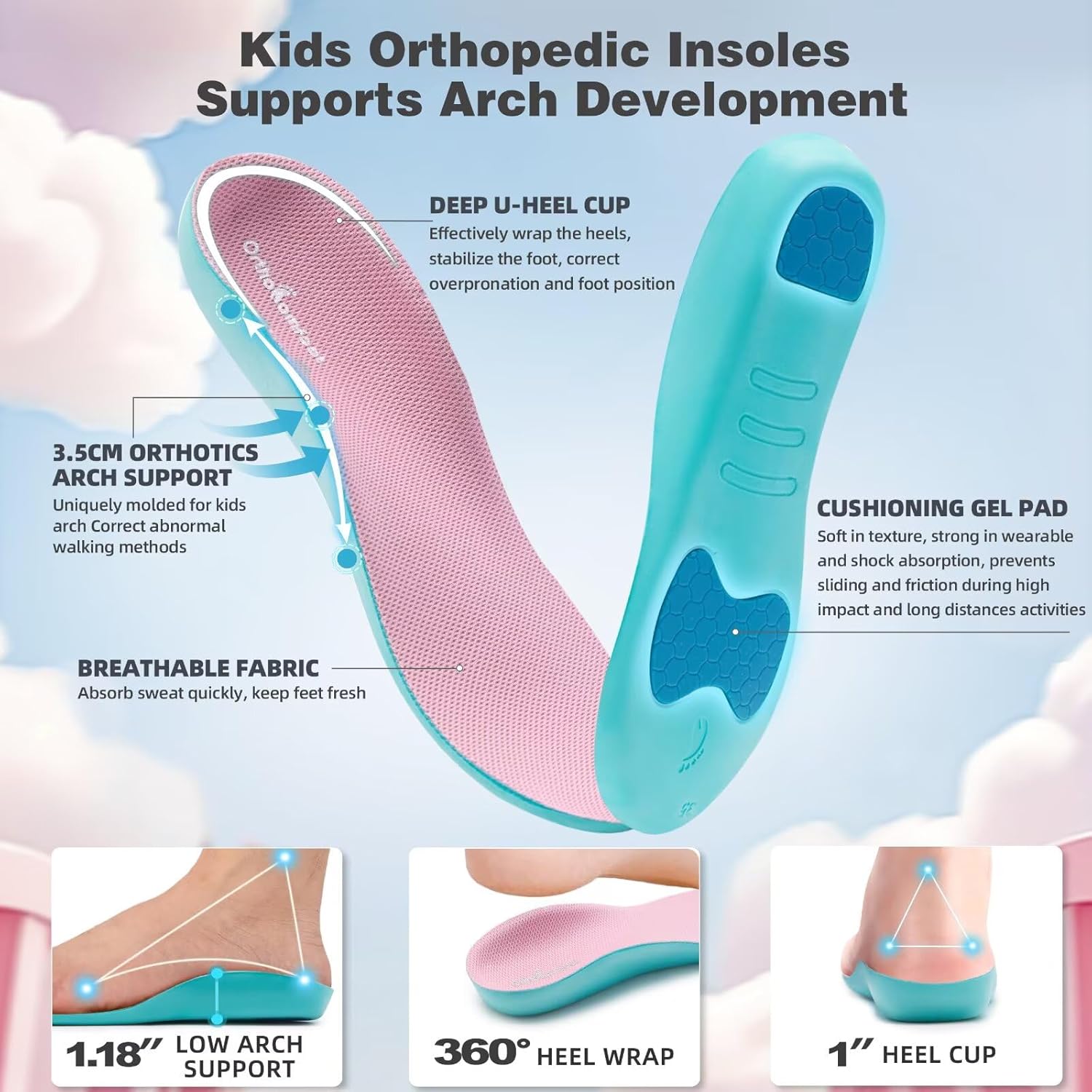 Boys Girls Kids Orthopedic Tennis Shoes: Wide Toe Box Comfortable Casual Arch Support Plantar Fasciitis Running Sneakers, Orthotic Athletic School Sport Walking Shoes for Foot and Pain Relief - Image 4