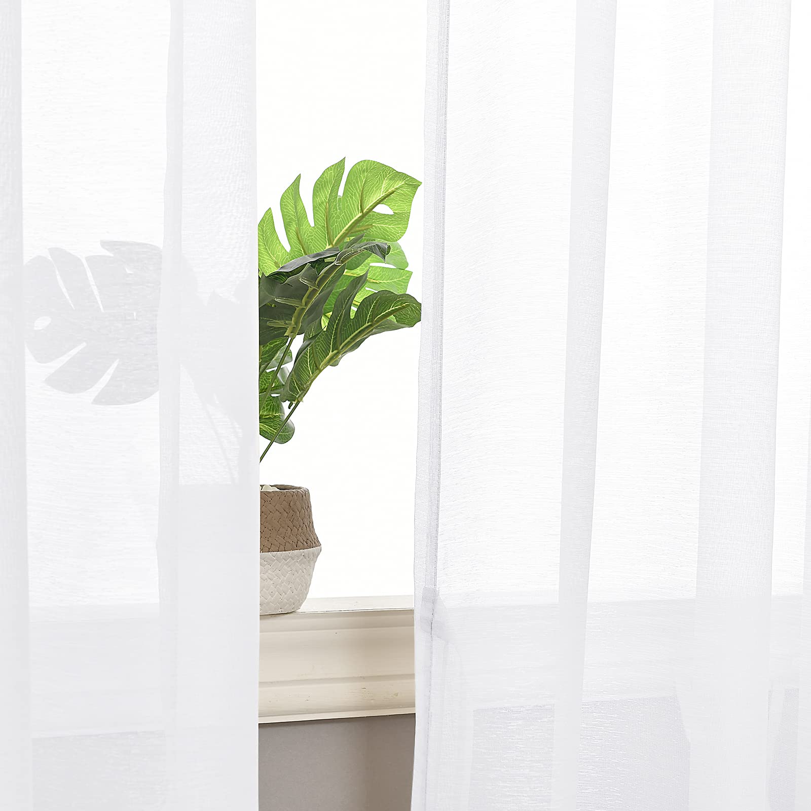 DWCN Tende per Interni in Voile 132x210 CM Bianco 2 Pannelli