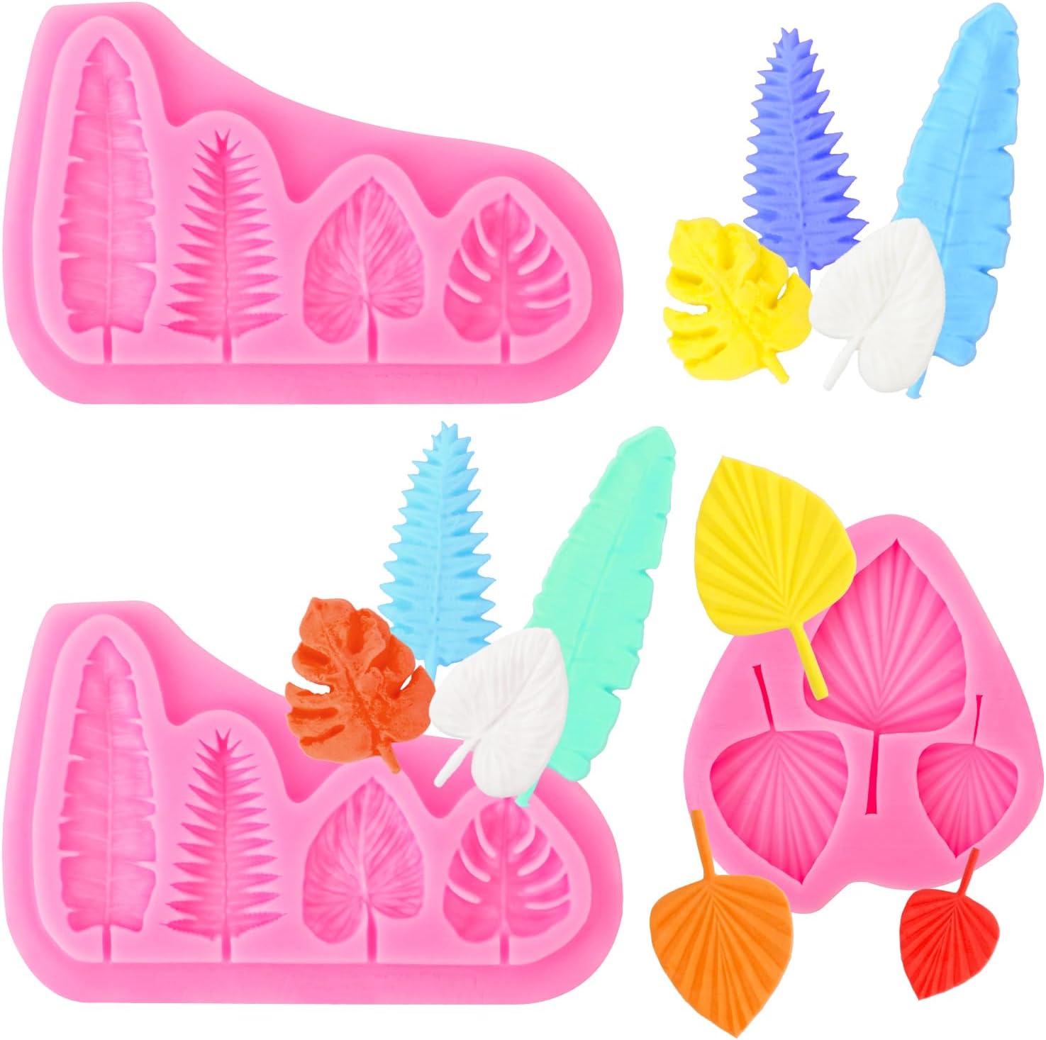 3 Pack Leaf Silicone Molds Fan Leaf Chocolate Mold Tropical Leaf Fondant Mold Palm Leaf Mold Monstera Leaf Chocolate Fondant Mold for Chocolate Candy Baking Sugar Cakes Cupcake Topper Decorating
