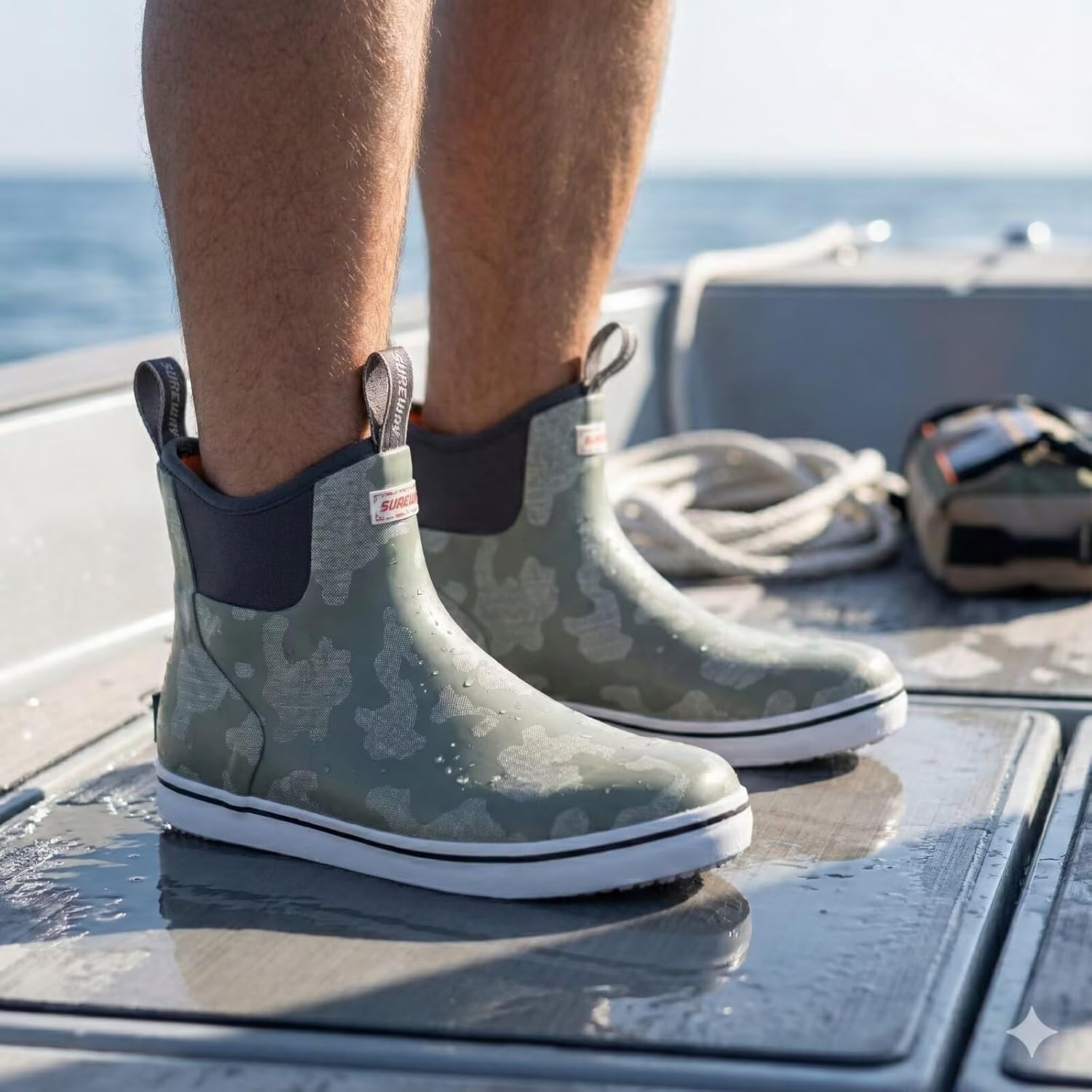 SUREWAY Men's Deck Boots Professional Non-Slip Fishing & Ankle Boating Boot Waterproof Rain Boots, Lightweight Neoprene Rubber Deck Boots - Image 2