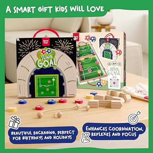 Miniatura 6 de Nene Toys Sling Goal, juego de disco de madera para niños y adultos, juego de mesa familiar de ritmo rápido para niños de 4 años en adelante, juego