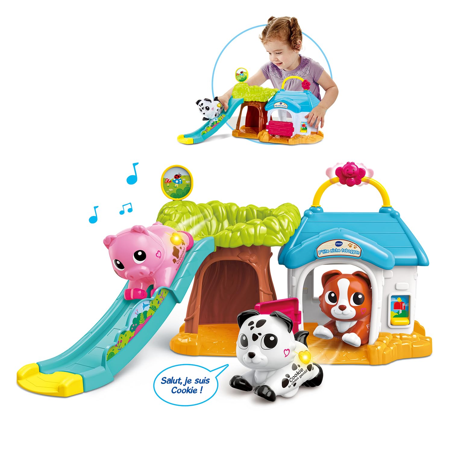 VTech - Tut Tut Animo Bisous P’tite Niche Toboggan - Niche Chien Jouet avec Cookie, Le Chien Gentil - Motricité Fine - Cadeau Enfant de 1 an à 5 Ans - Contenu en Français