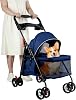 Folding Pet Stroller for Small Dogs & Cats, Lightweight with Cup Holder, Breathable Mesh & 360° Shock Absorbing Wheels, Space-Saving, 7.5kg Capacity for Travel & Outdoor Walks Blue