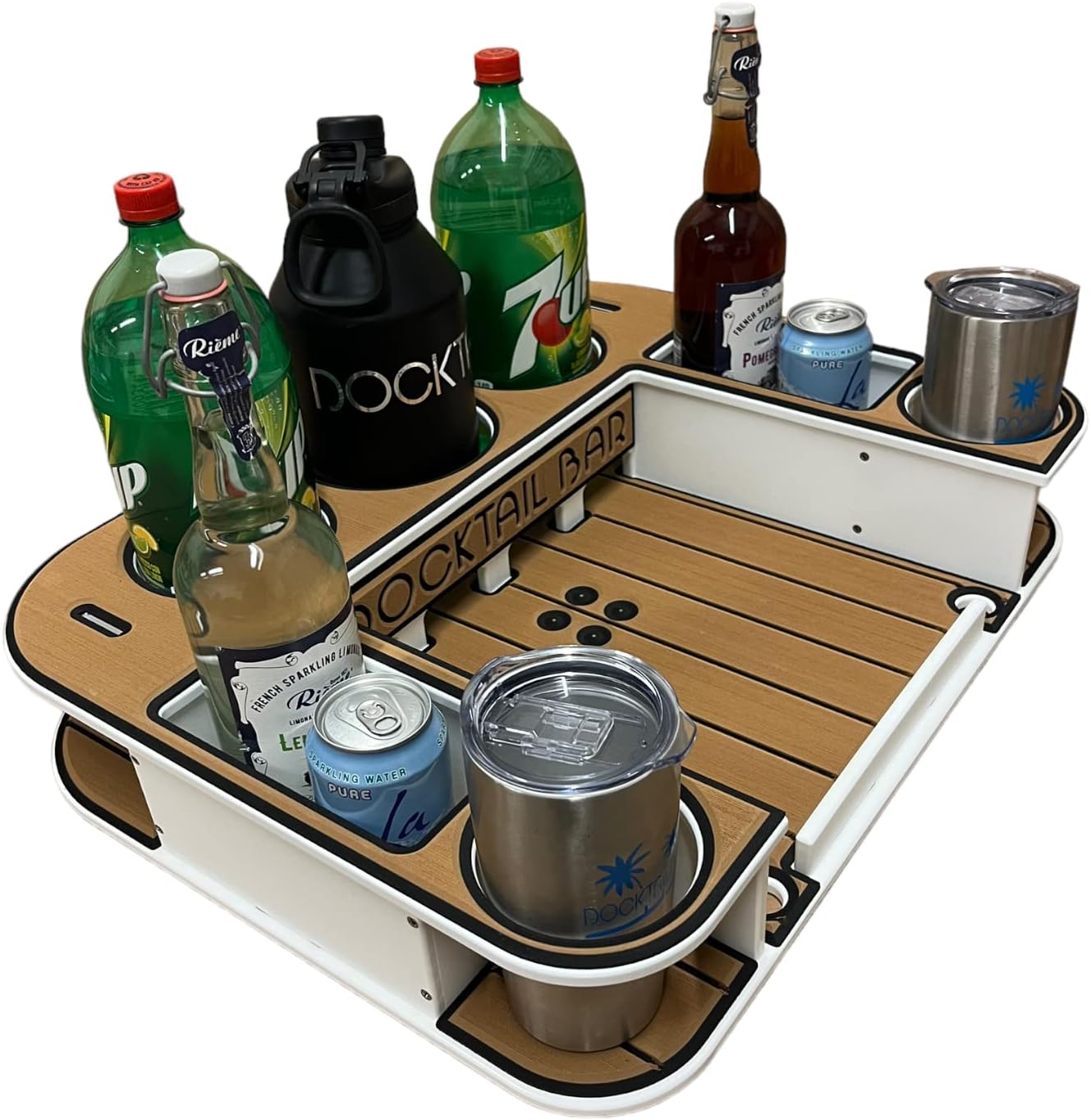 Docktail Butler Boat Table Caddy Organizer - Pontoon Rail Mount | Portable Boat Table and Boat Bar, Pontoon Tables for Boats with Cup Holders, Boat Storage Accessories