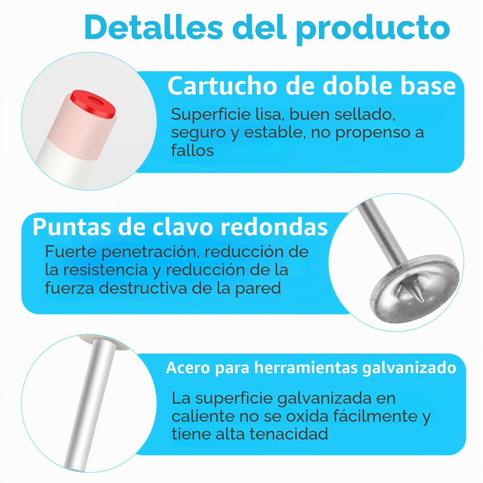 Paquete de 400 Clavos de Acero, 7,3 mm Clavos Redondos de Acero, Mini clavos para techo, Clavos Redondos, Clavos de hormigón, Adecuados para pared gruesos para techos, Instalación