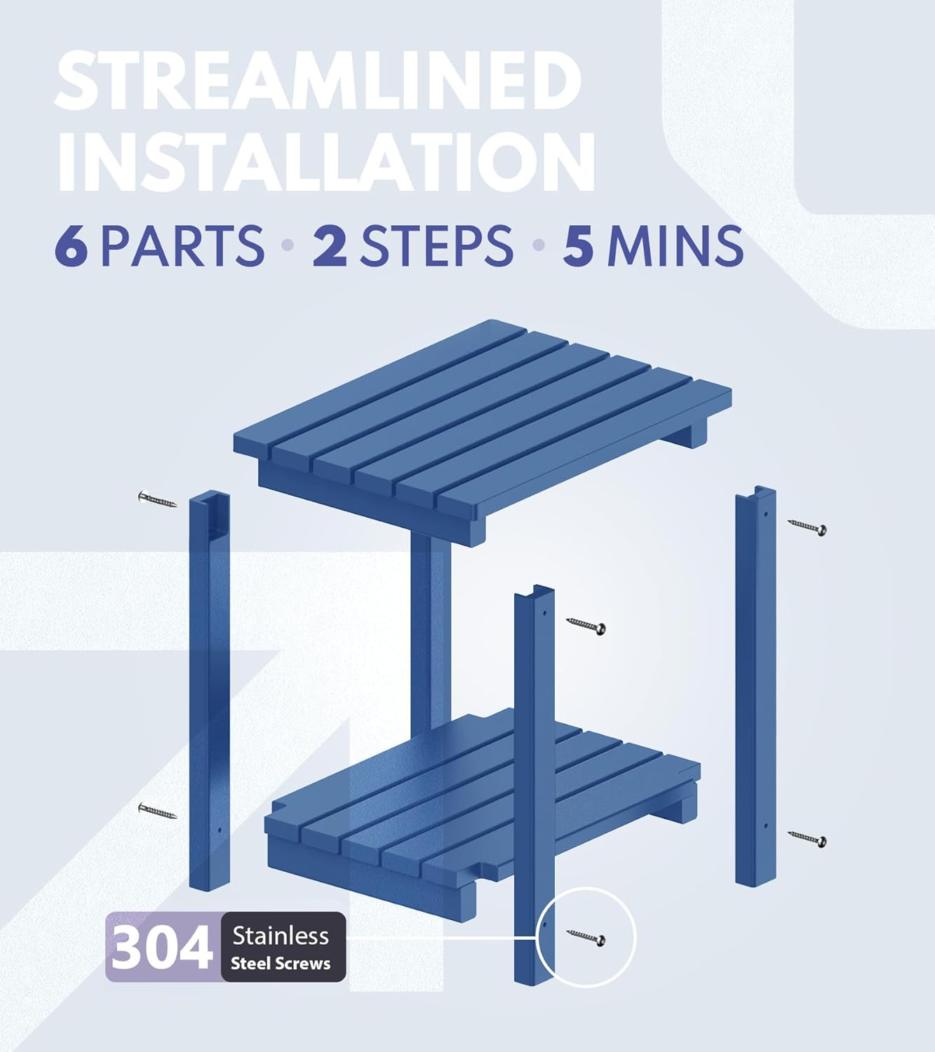 PASAMIC 2-Tier Adirondack Square Outdoor Side Table, HDPE Small Outdoor Table, Patio End Table for Patio, Pool, Backyard, Weather-Resistant (Navy Blue)