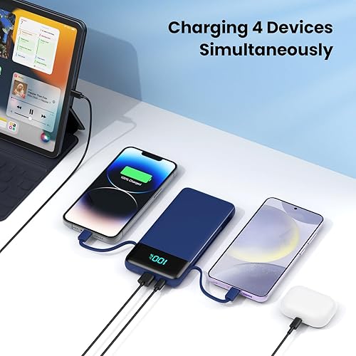 Miniatura 6 de Cargador portátil para iPhone con cables integrados y enchufe de pared, cargador de batería USB C de carga rápida de 13800 mAh, 4 salidas esenciales