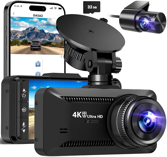 Dash Cam Front and Rear 4K 1080P Dash Camera for Cars Build in WiFi Full HD Dash Cam