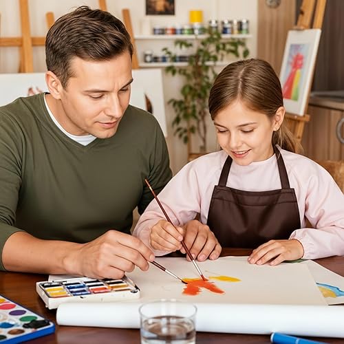 Miniatura 6 de TIESOME Juego de 2 delantales de arte de cocina para niños, delantal ajustable Cooffee impermeable con bolsillos para actividades de manualidades