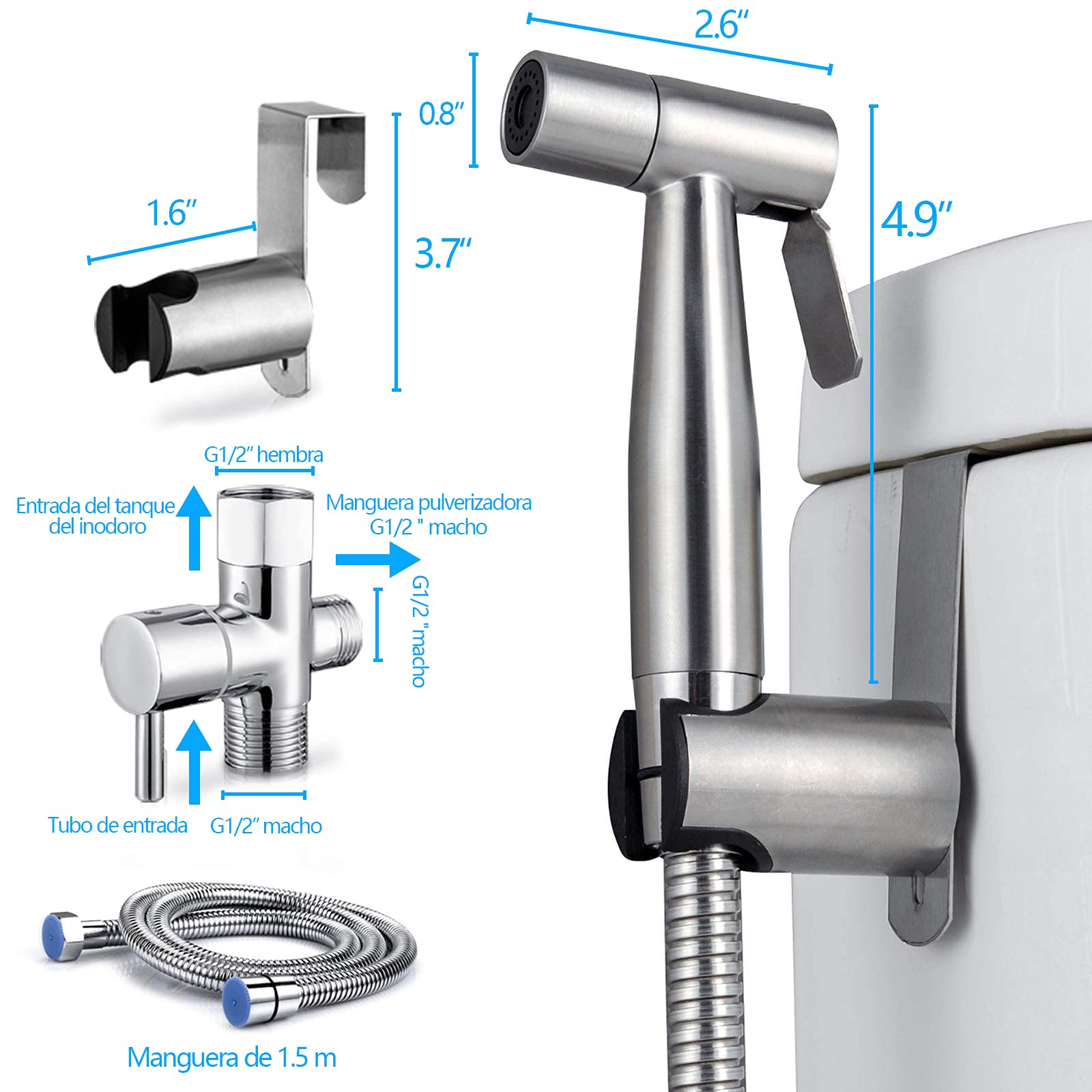 Produktbild von Bidet Handbrause Set - Edelstahl Duschkopf Mit 59 Zoll Schlauch