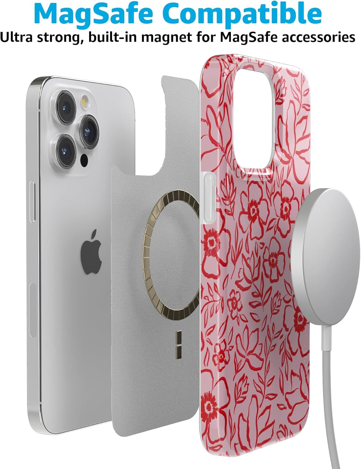 Casely iPhone 15 Pro Max Case | Blush Garden | Floral Doodle | Compatible with MagSafe | Classic Ultra Slim Design