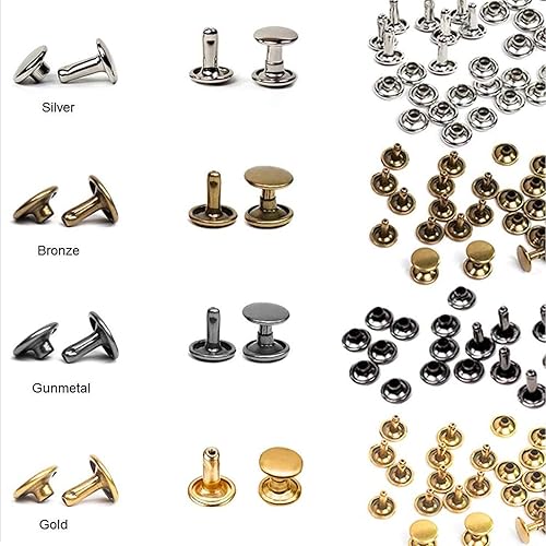 Miniatura 4 de 360 juegos de remaches de cuero, 3 tamaños, remaches tubulares de metal con 4 herramientas de ajuste para manualidades de cuero, ropa, zapatos,