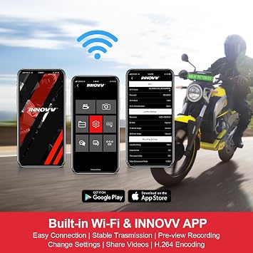 INNOVV RC6 Motorcycle Dash Cam Set with Blind Spot Detection, QHD 2K Front & 1080P Rear Dual Camera, Lane Change Assist with Voice & LED Alert, IP67 Waterproof, 24hr Sentry Mode