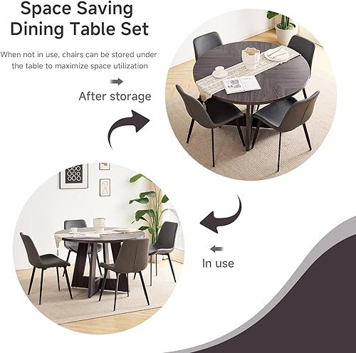 Miniatura 36 de Juego de mesa de comedor redonda para 4 personas con sillas, mesa de cocina y sillas, juego de mesa de comedor, silla moderna de mediados de siglo