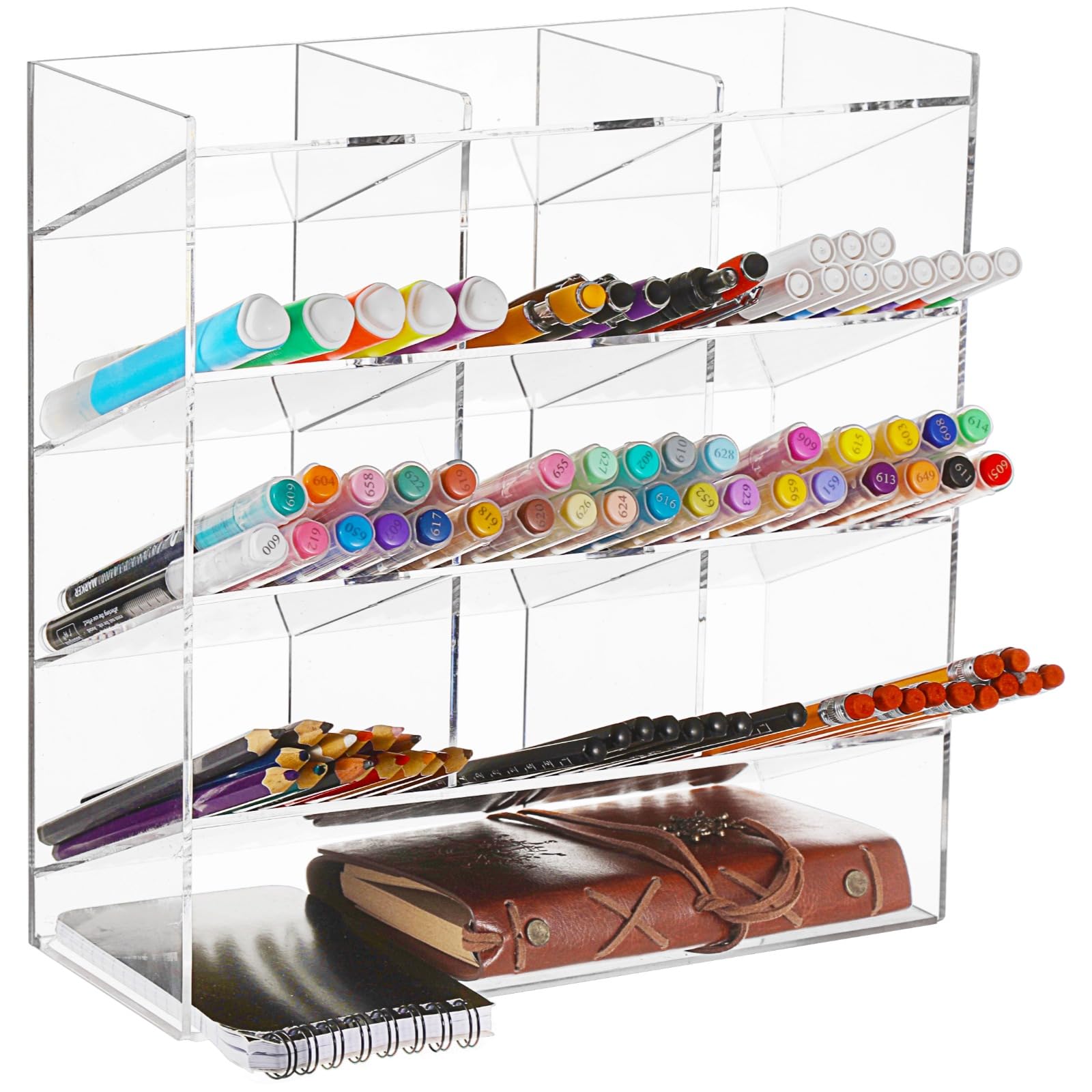 Porte-crayons en acrylique transparent et organiseur de bureau pour cosmétiques et pinceaux