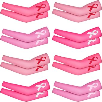 Ceenna 8 Pairs Breast Cancer Awareness Sleeves Football Breast Cancer Awareness Sports Athletic Pink Arm Sleeves Pink Ribbon Compression Arm Sleeve Ribbon Style