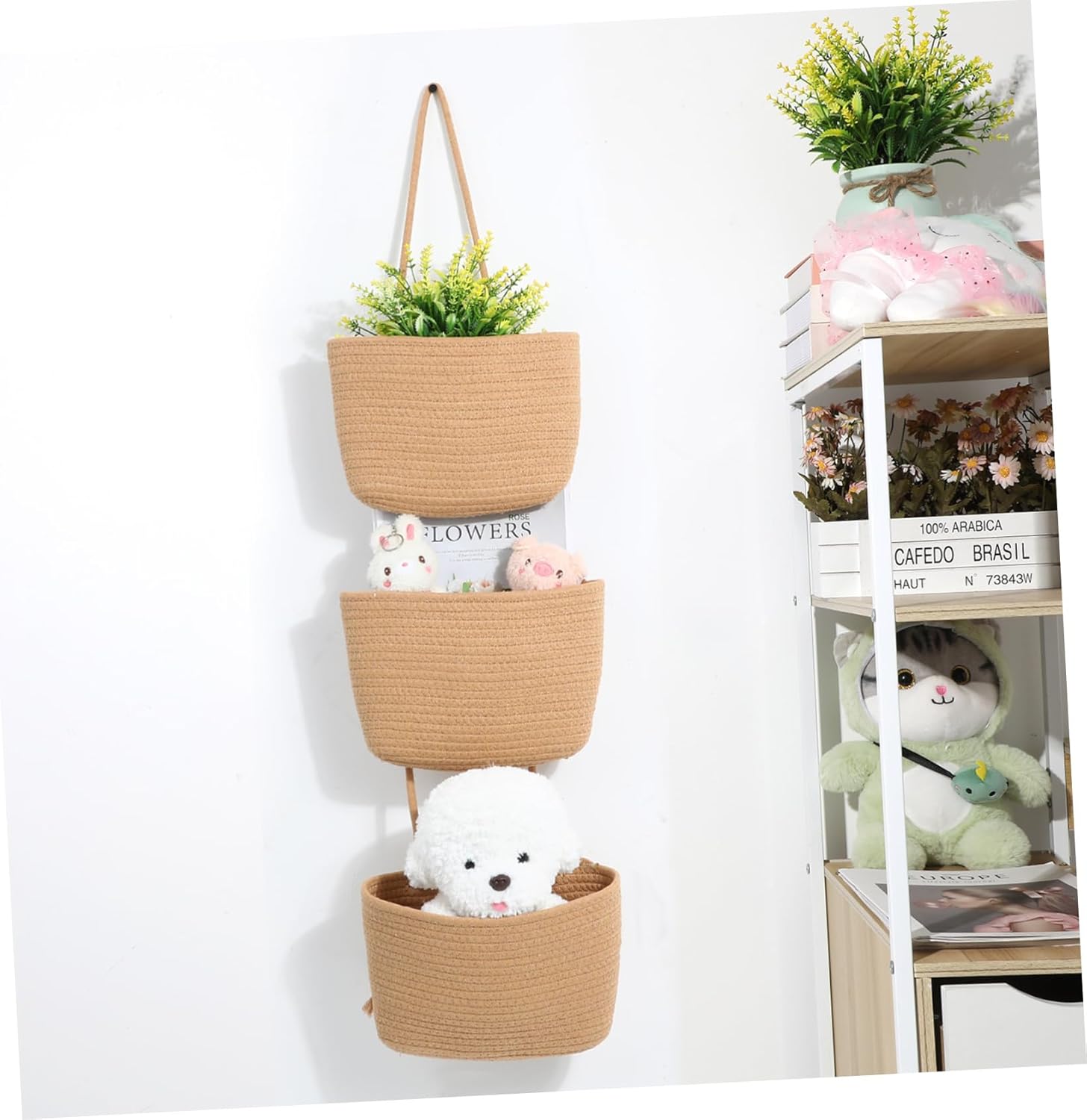 Alipis Woven Hanging Baskets for Storage Stylish Wall-mounted Organizer with Easy Installation for Living Room Bathroom and Kitchen Rope Design