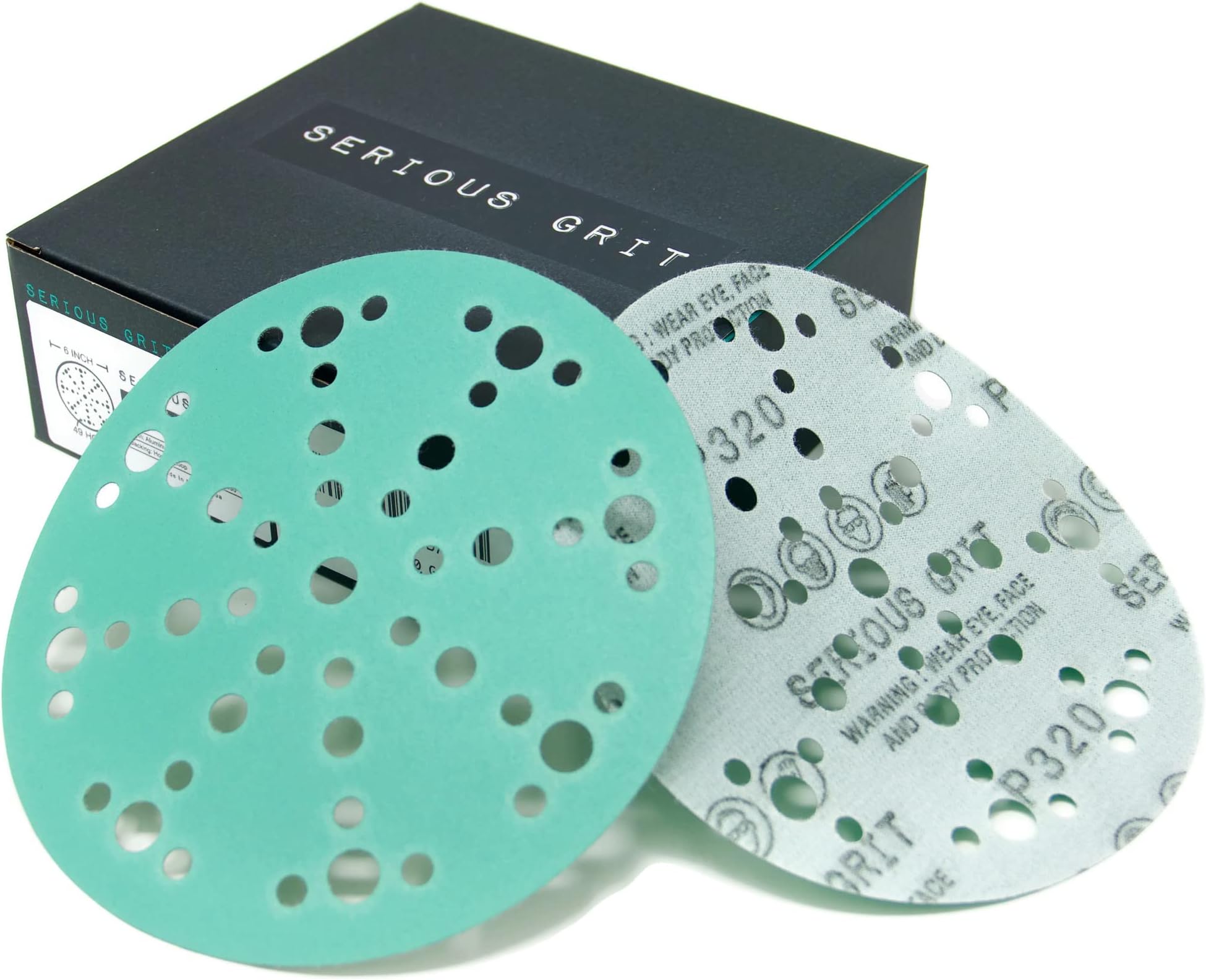 Serious Grit Premium 6-Inch 17-Hole, 320 Grit, Hook and Loop Sanding Discs - 50 PACK (Formerly Armadillo Abrasives)