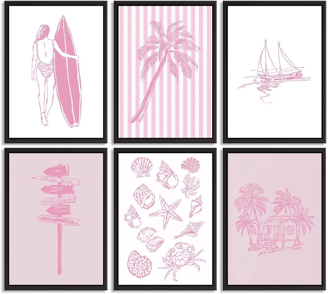 6Pcs Trendy Pink Leopard Canvas Wall art Preppy Y2K Posters Print Artwork Fashion Cheetah Flowers Painting Pictures Wall Decor for Girls' Room Dormitory Apartment Home Decoration 12x16in Unframed