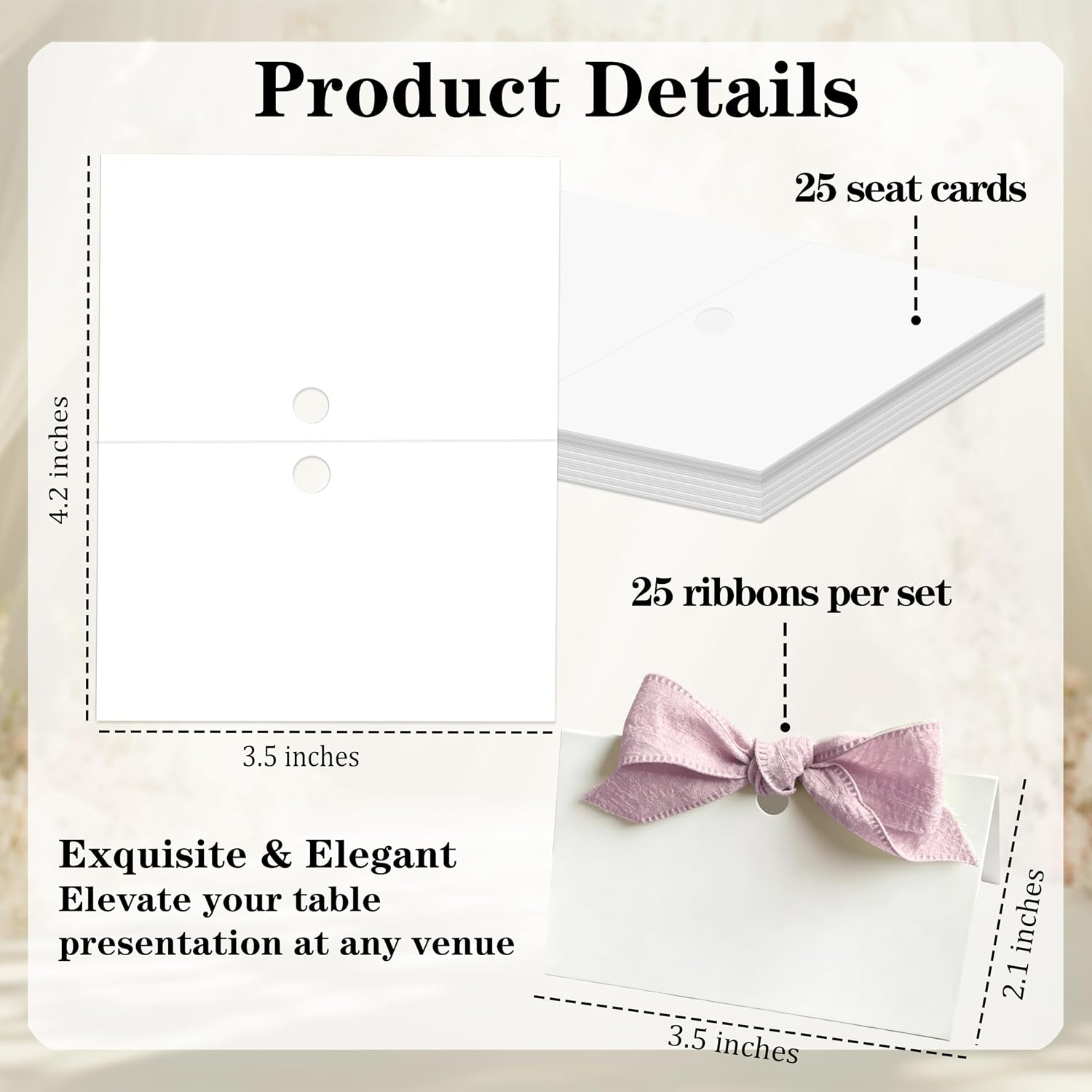 Name Place Cards for Table Setting Blank Wedding Tent Cards with Chiffon Ribbon - 2 x 3.5" DIY Place Cards for Wedding Party, Bridal Shower, Baby Shower, Birthday Party Table Setting Supplies - Pink image 2