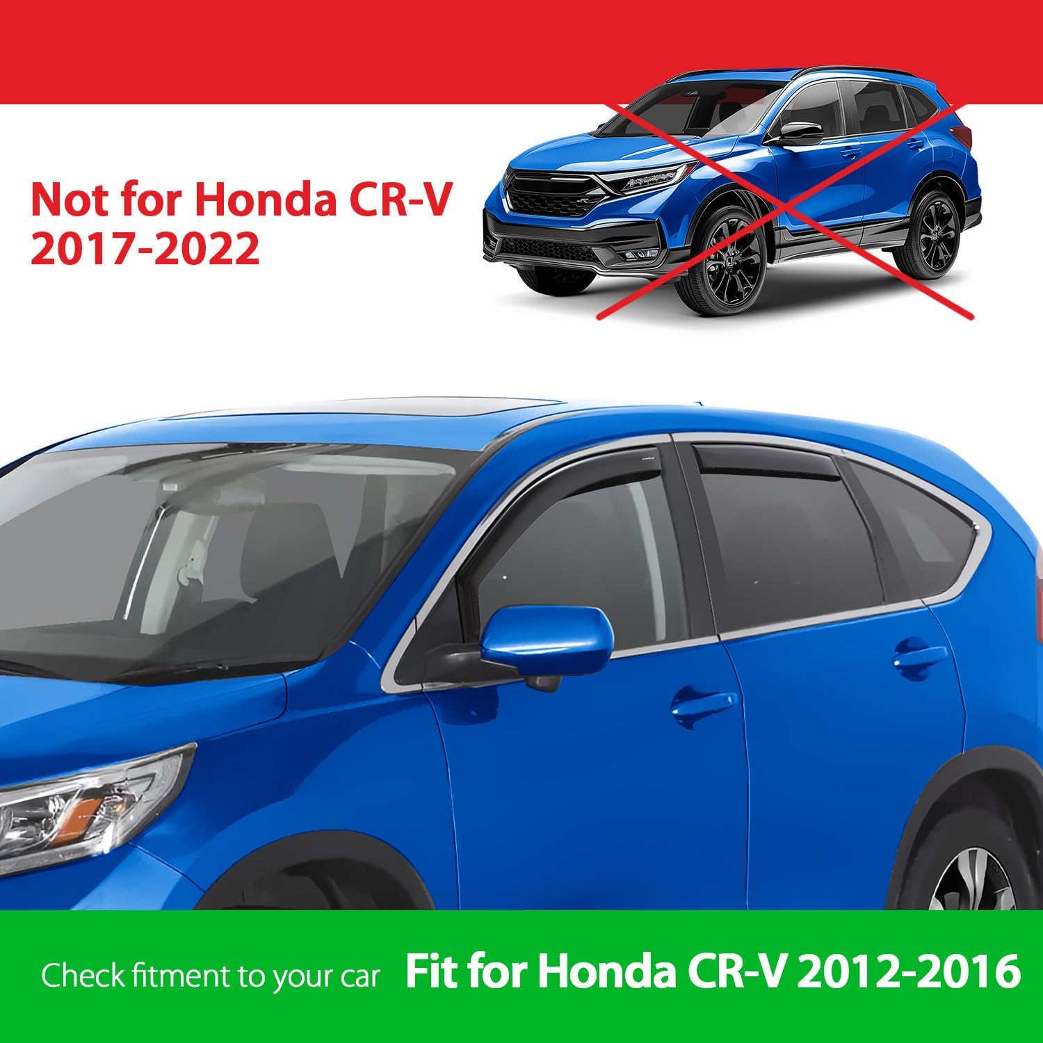 Goodyear Shatterproof in-Channel Window Deflectors for Honda CR-V (CRV) 2012-2016, Rain Guards, Window Visors for Cars, Vent Deflector, Car Accessories, 4 pcs - GY007745