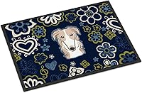 Vista 213 de Caroline's Treasures BB1449JMAT - Tapete de bienvenida de carlino negro, 24 x 36 pulgadas, tapete azul para puerta delantera, para interiores