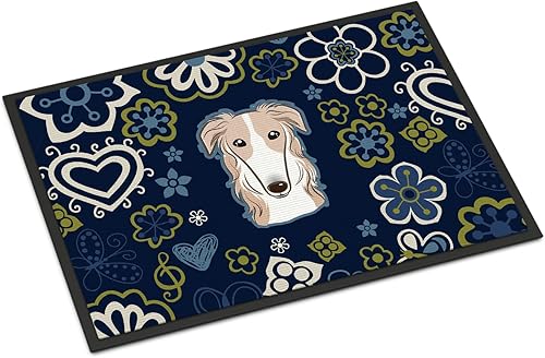 Miniatura 213 de Caroline's Treasures BB1449JMAT - Tapete de bienvenida de carlino negro, 24 x 36 pulgadas, tapete azul para puerta delantera, para interiores