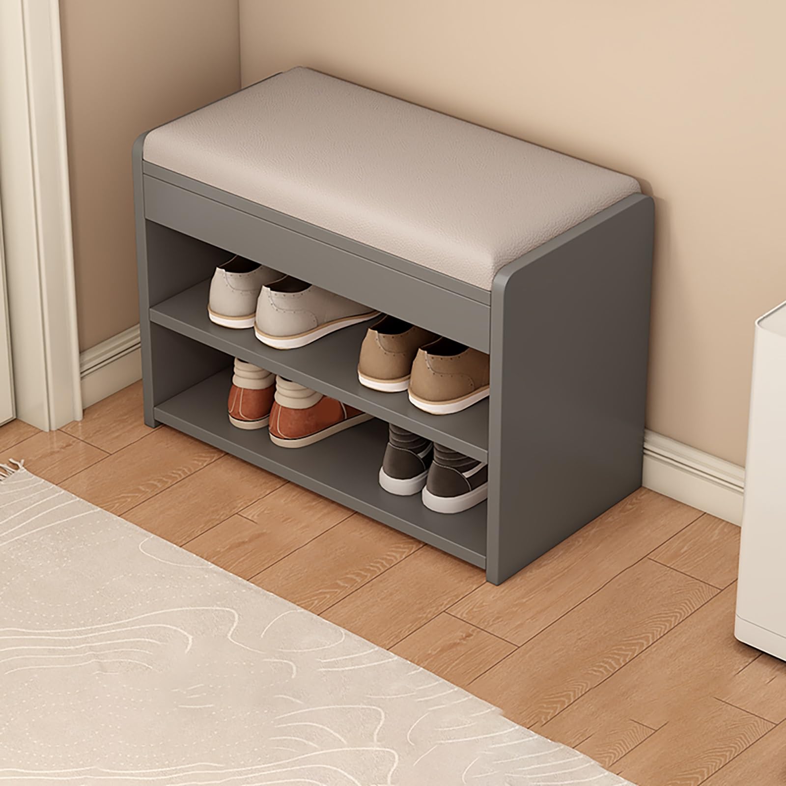 GDMDPTE Modern 2-Tier Shoe Storage Bench Upholstered Entryway Stool Design for Front Door Stylish nizer for Hallway Space-Saving Fur Solution