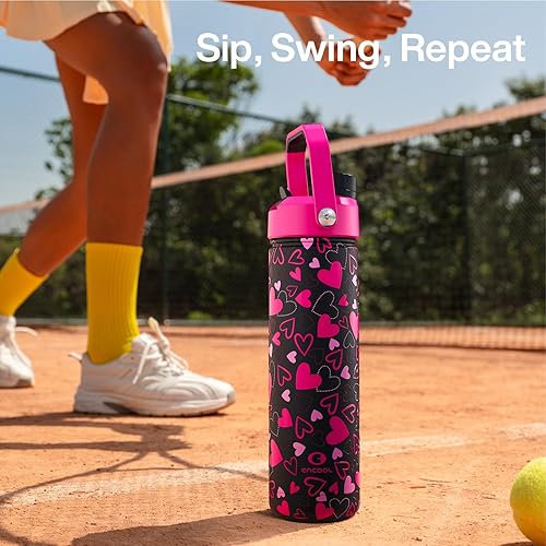 Miniatura 582 de ENCOOL Botella de agua aislada con popote, de acero inoxidable, a prueba de fugas, sin BPA, al vacío de doble pared que se mantiene fría durante 24