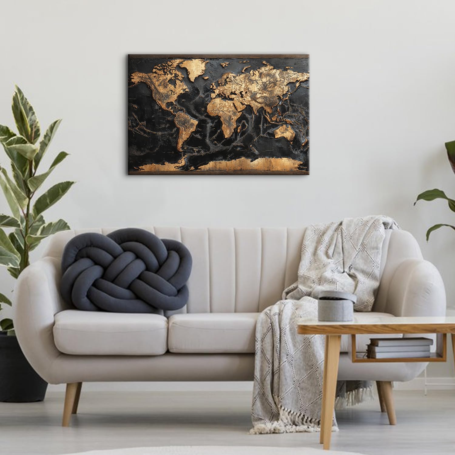 Abstract World Map Wall Art Black and Gold Wall Decor for Living Room Vintage Modern Office Canvas Painting Global World Maps for Wall Decorations Nautical Theme Poster Artwork Home Decor 16x24”