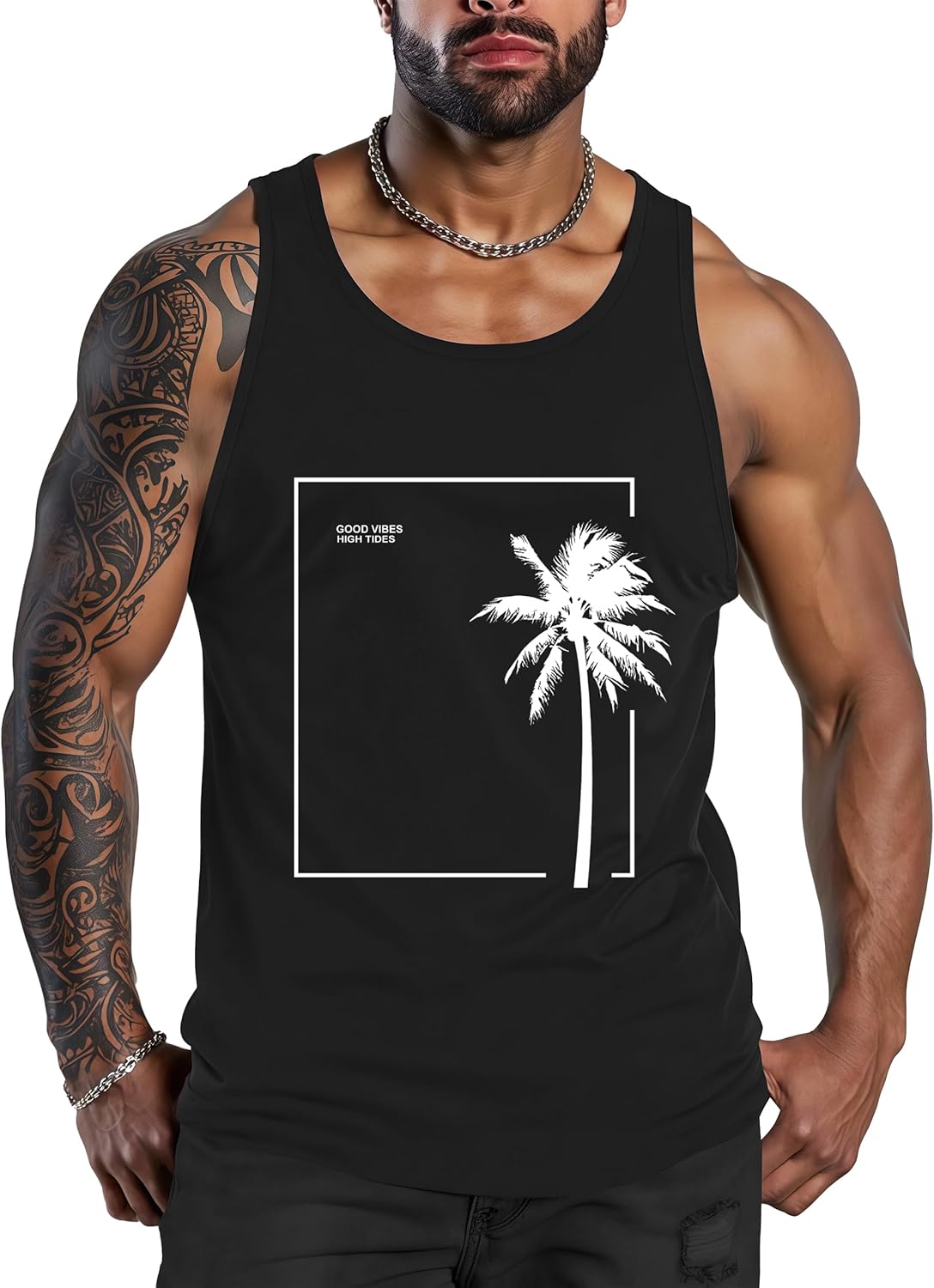 Men Tank Top Beach Summer Hawaii Vacation Plam Tree Graphic Workout Muscle Sleeveless Shirts for Men