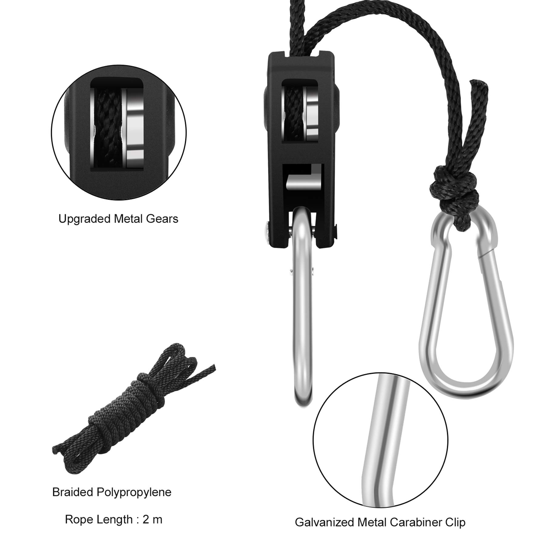 Corde à Cliquet Réglable Avec Crochet En S - Longueur 3 M, Diamètre 6 Mm - Portée Max 68 Kg - Nylon Et Métal