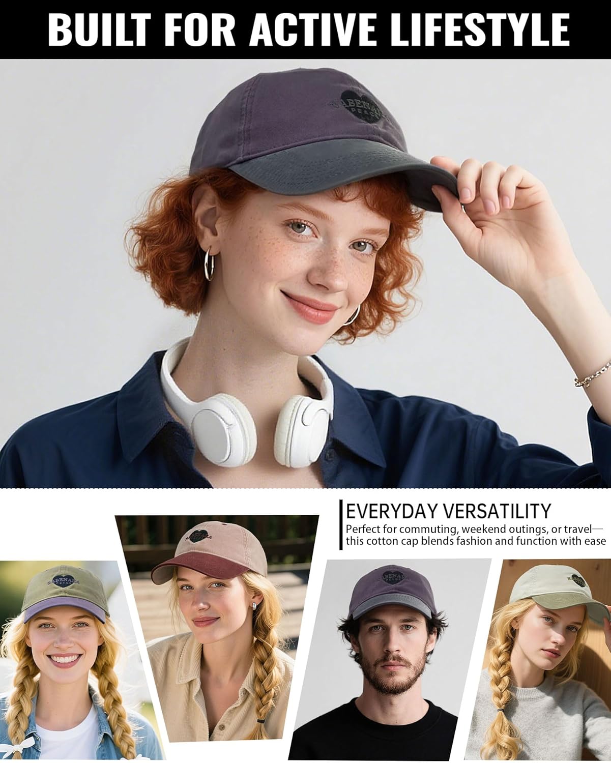 CLAPE Cotton Baseball Cap, Low Profile Unstructured Dad Hats Color-Block Heart Embroidered Unisex Trendy Ball Cap, Adjustable - Image 6