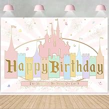 Sensfun Princess Castle Birthday Decorations Backdrop Pastle Rainbow Stripes Pink Fairytale Castle Background Girls Gold Glitter Happiest Birthday On Earth Party Banner Photo Booth Props 7x5ft