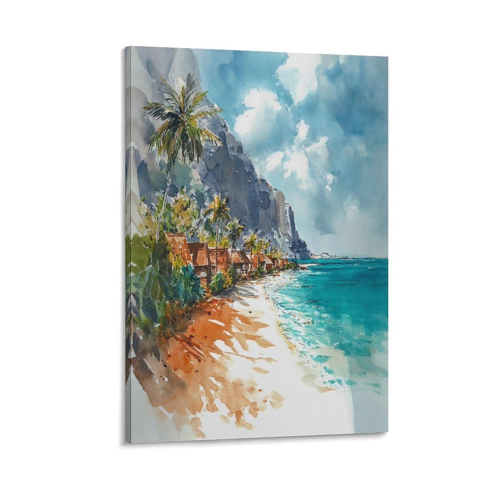 XWYMXZ Cancun Watercolor Painting Mexico Coast Travel Poster 24x36inch(60x90cm) Vintage Watercolor Canvas Art
