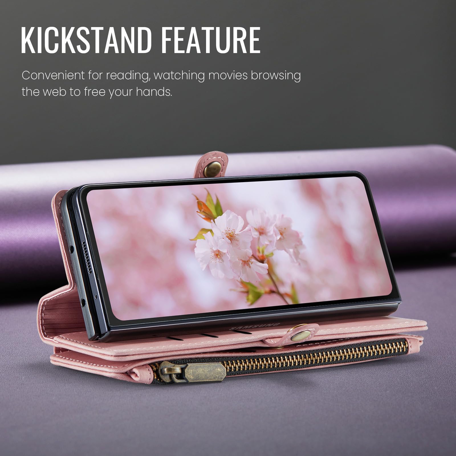 Defencase Funda tipo cartera para Galaxy Z Fold 8 Ultra con tarjetero | Con bolsillo con cremallera RFID, piel sintética suave y duradera, pulsera, fundas con tapa para teléfono con soporte para