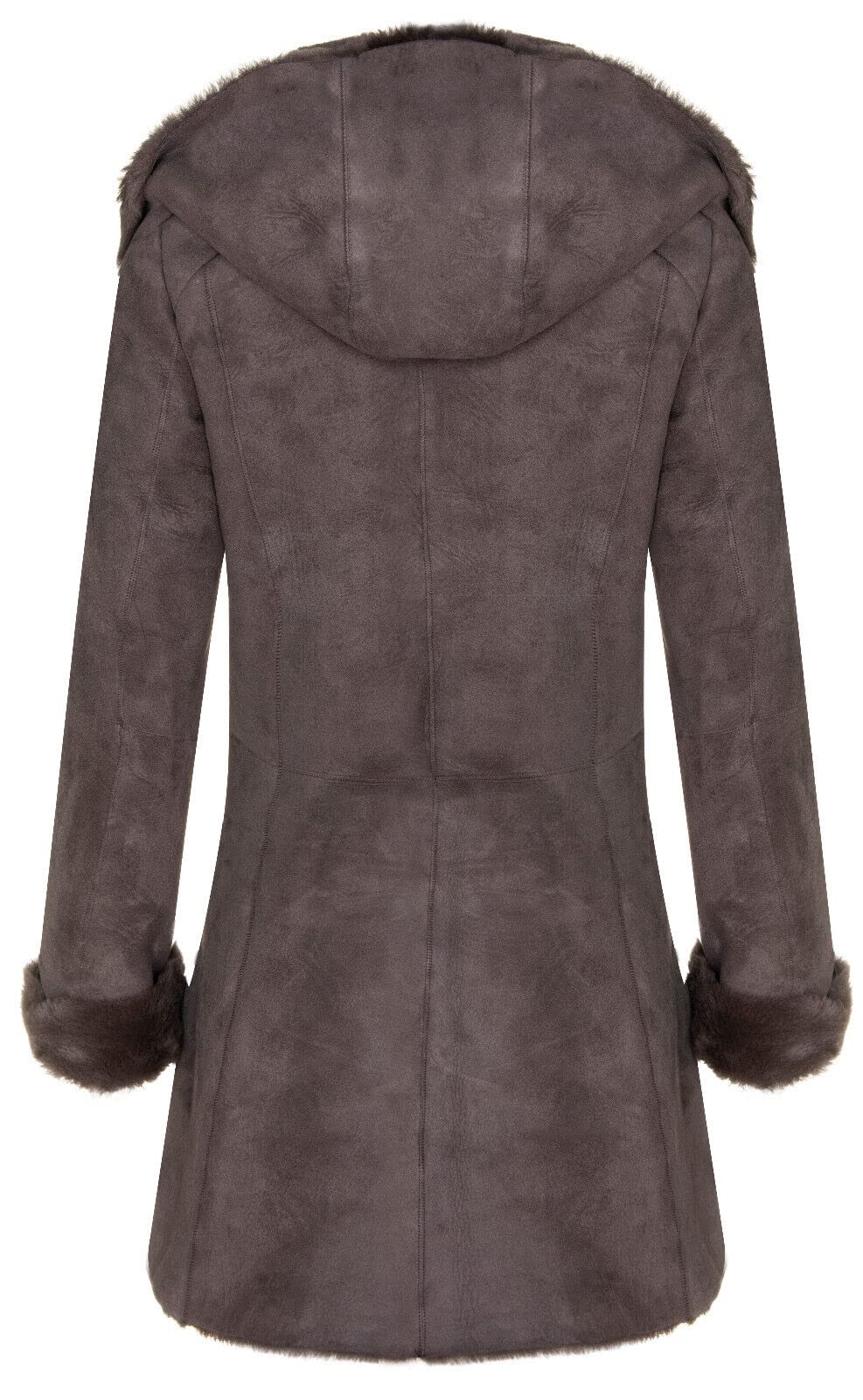 Infinity Leather Damen Mantel aus Shearling-Schaffell Merino Veloursleder mit Kapuze