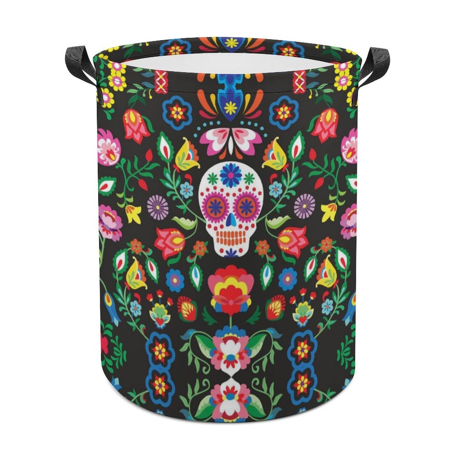Wlntrophic Laundry Hamper, Mexican Sugar Skulls Laundry Basket, Washing Basket with Handle