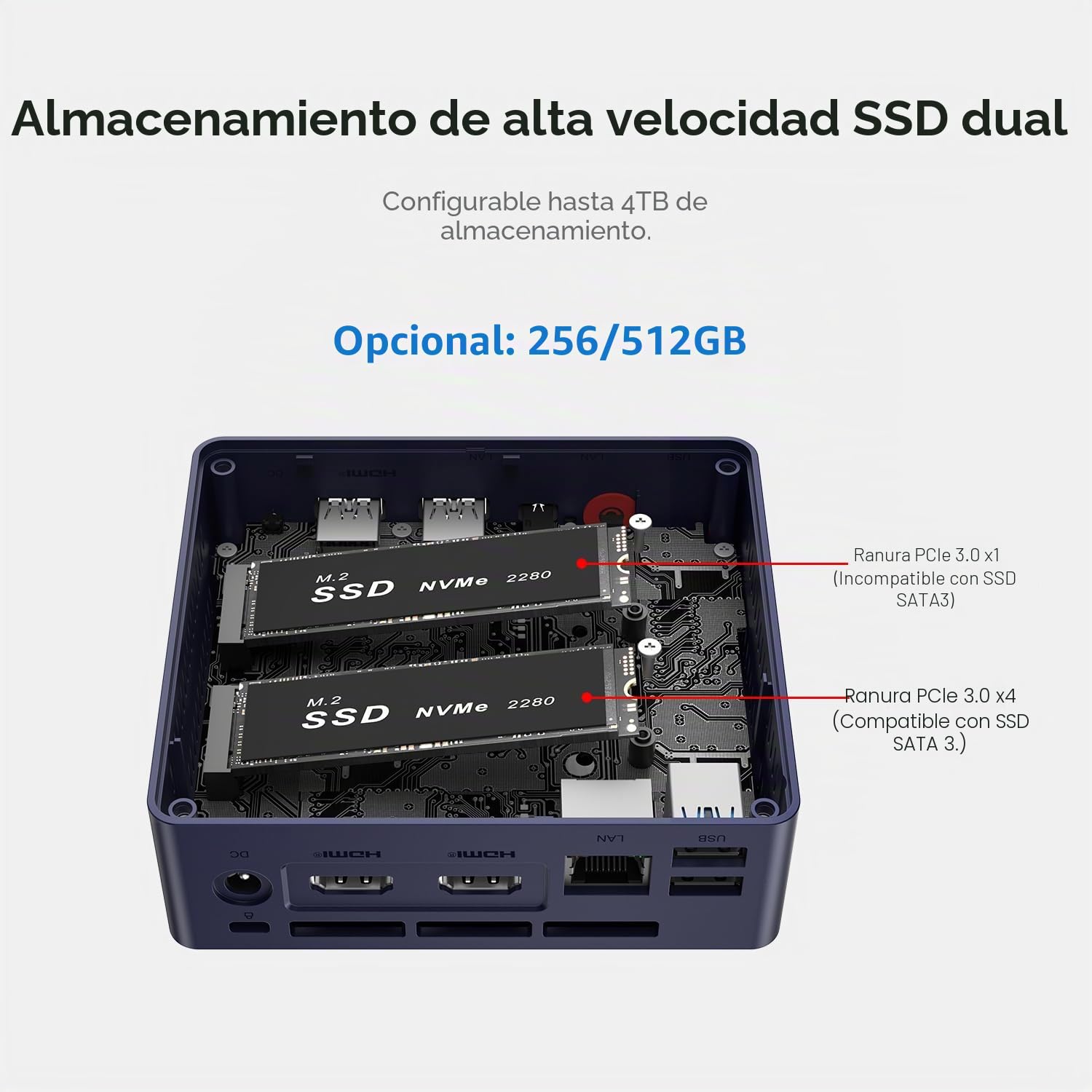 Beelink Mini PC N150 (hasta 3,6 GHz), 13th Twin Lake, Mini Ordenador 12GB RAM LPDDR5 SSD M.2 SATA 512GB, Mini Ordenador Salida de Doble Pantalla 4K, RJ45 2.5 G, Wi-Fi 6, BT 5.2,W11 Home