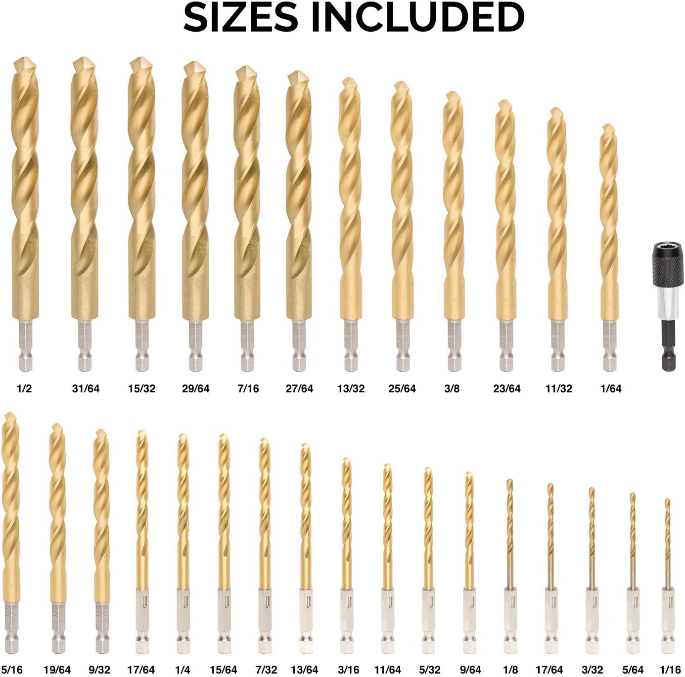 Hottest Sale Tooluxe 10055L Titanium Coated Hex Shank Drill Bit Set, 30 Piece | Quick Change Design | 1/16 - 1/2