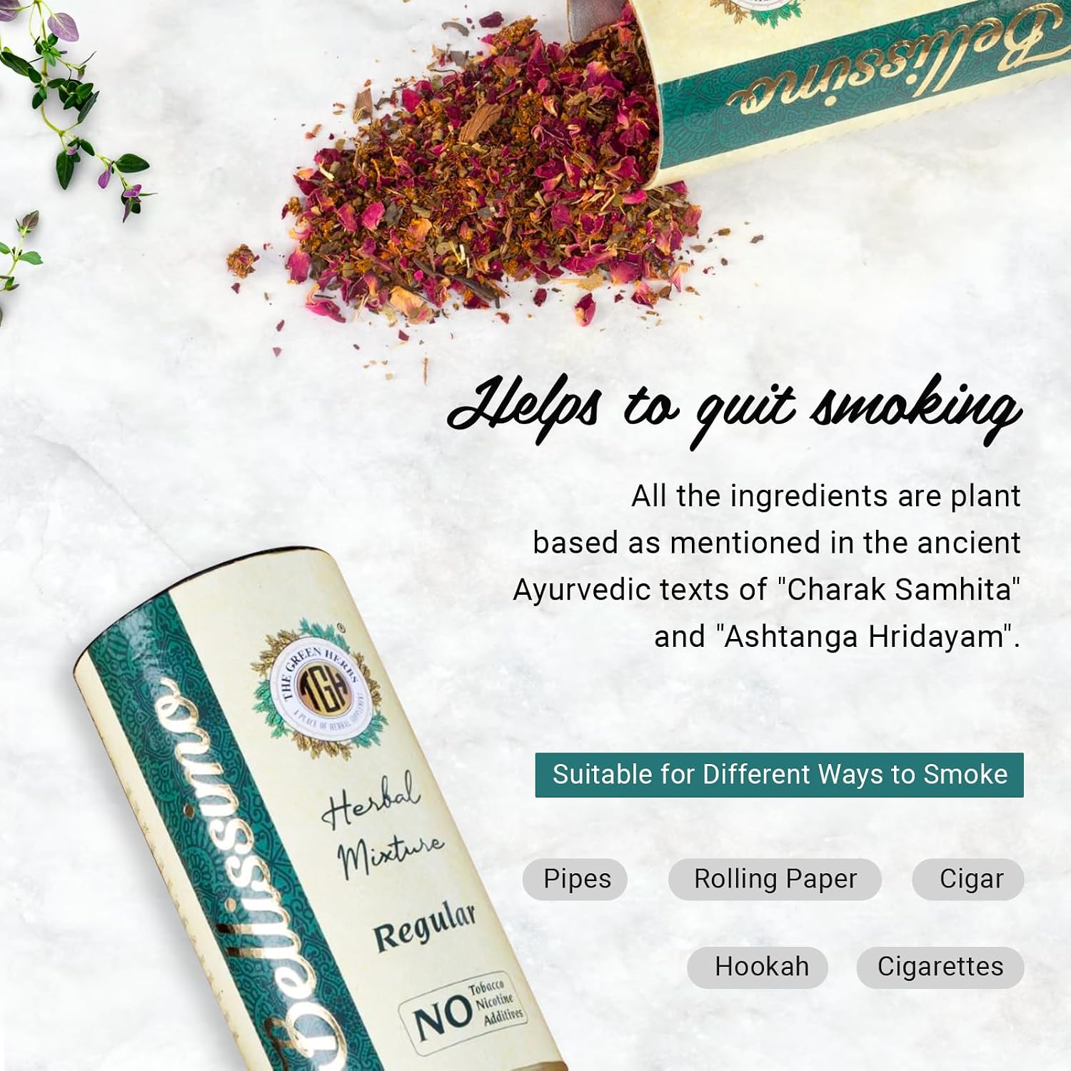 Bellissimo Herbal Smoke Mixture, Tobacco & Nicotine Free Smoking Blend, Tobacco Alternatives to Quit Smoking, Regular Flavour, Roll Your Own Smoke Herbal Filter Dhoompan, 3oz/90gm