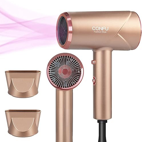 Miniatura 1 de Secador de pelo CONFU Secador de pelo iónico de 1600 W, secadora portátil con difusor, ligero de secado rápido, certificado ETL para el hogar y los